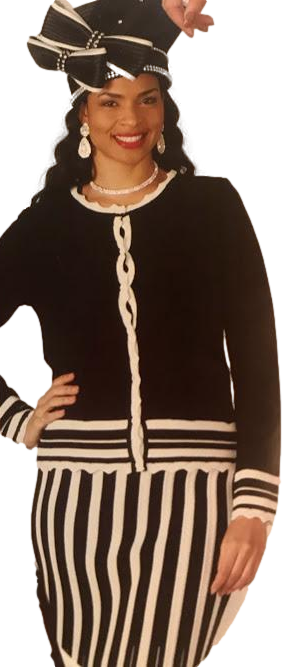 LT-Knit 2pc Blk/White Stripe Skirt Suit
