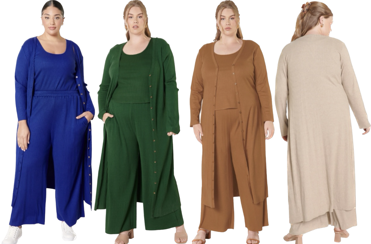 Knit Duster 3pc Pant Set