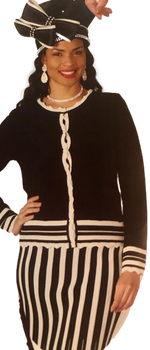 Load image into Gallery viewer, LT-Knit 2pc Blk/White Stripe Skirt Suit
