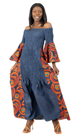 Load image into Gallery viewer, Denim/African Print Dresd
